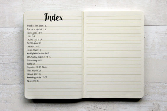 Bullet Journal Index by Sarahs Chapter