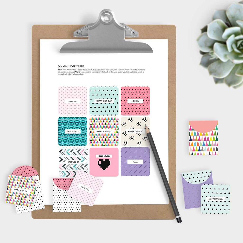 Mini note cards and envelopes set of 9 mini cards - free printable