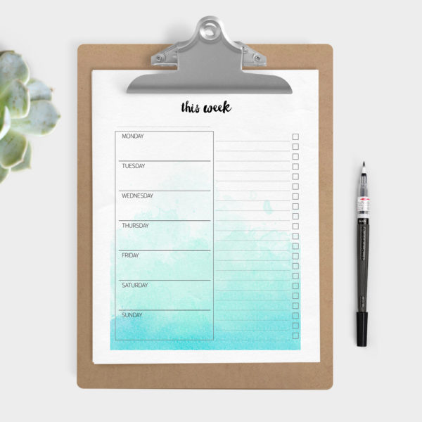 Free printable weekly planner and daily planner watercolour design