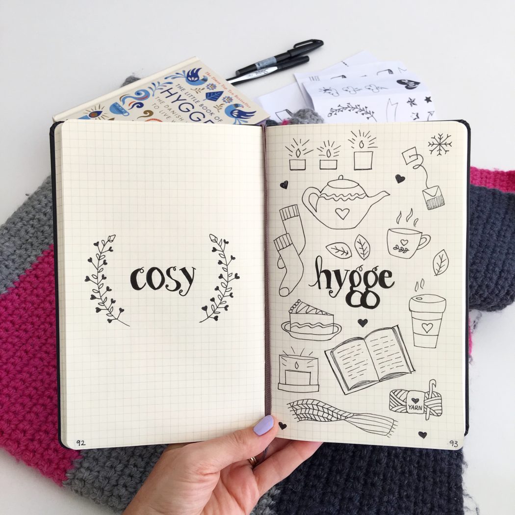 Monthly drawing prompts for Bullet Journaling - Hygge illustrations