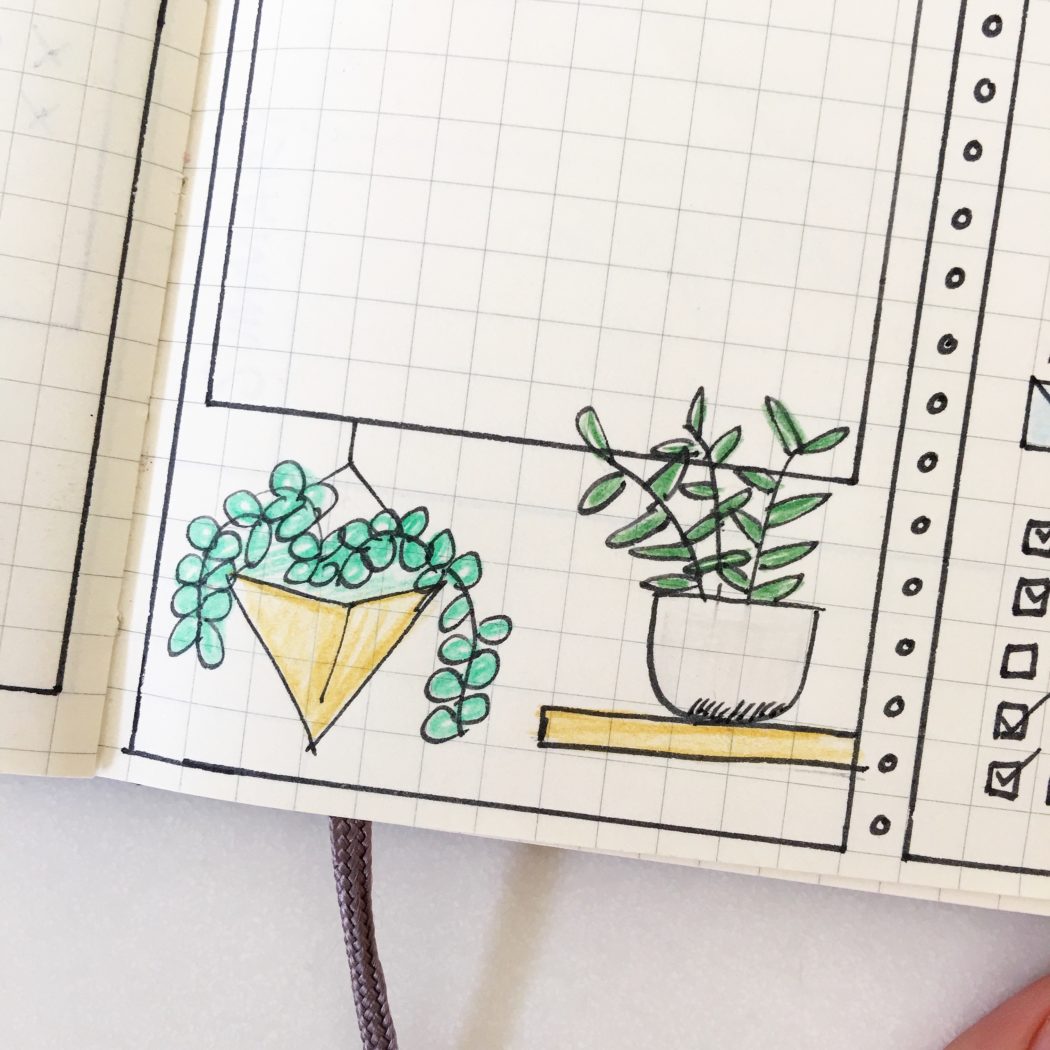 Bullet Journal Doodling - April drawing prompt - Indoor plants