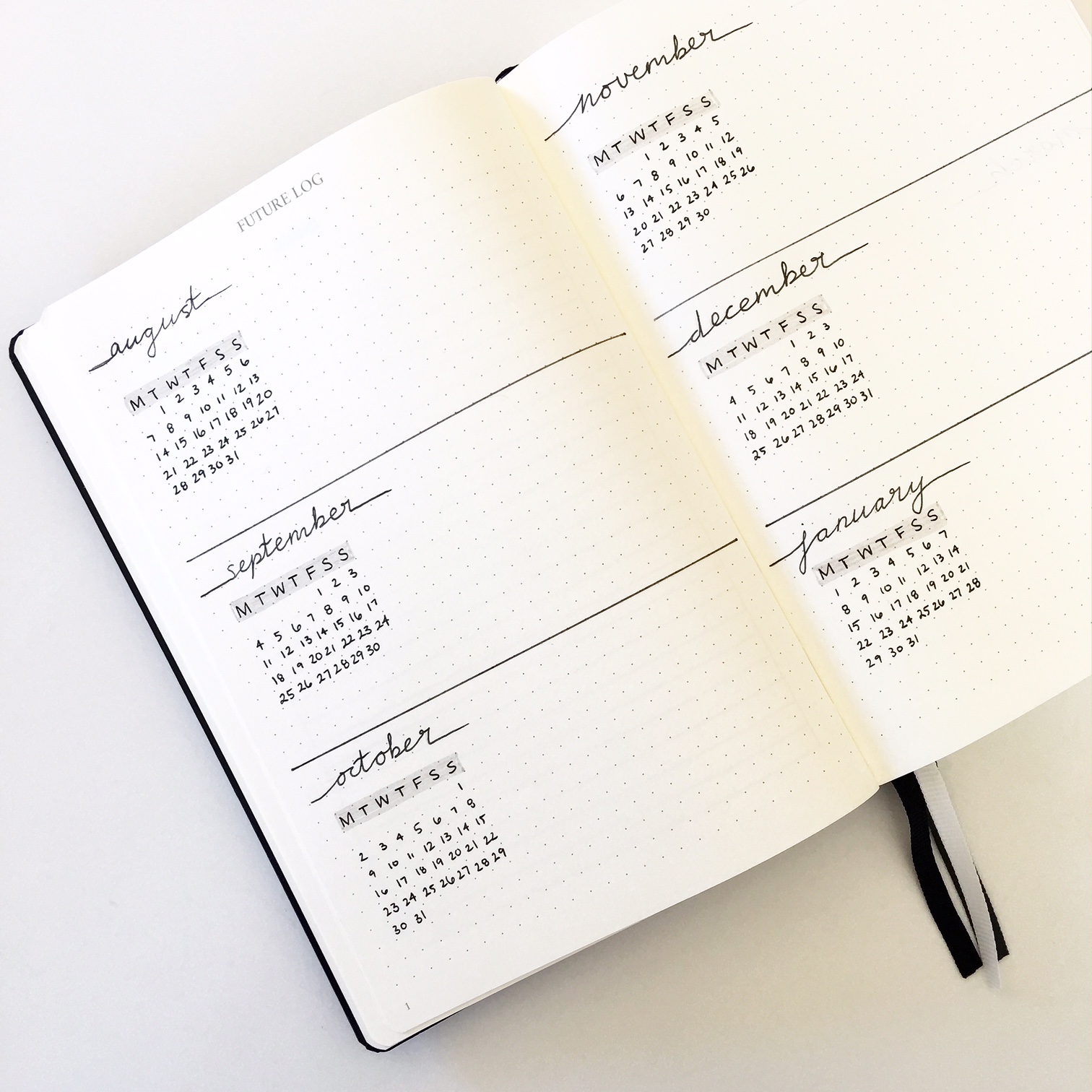A simple, minimal, bullet journal future log