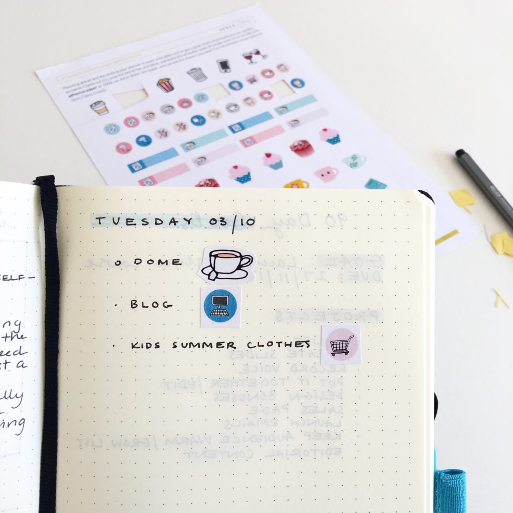 Use printable icon stickers to decorate and plan in your bullet journal