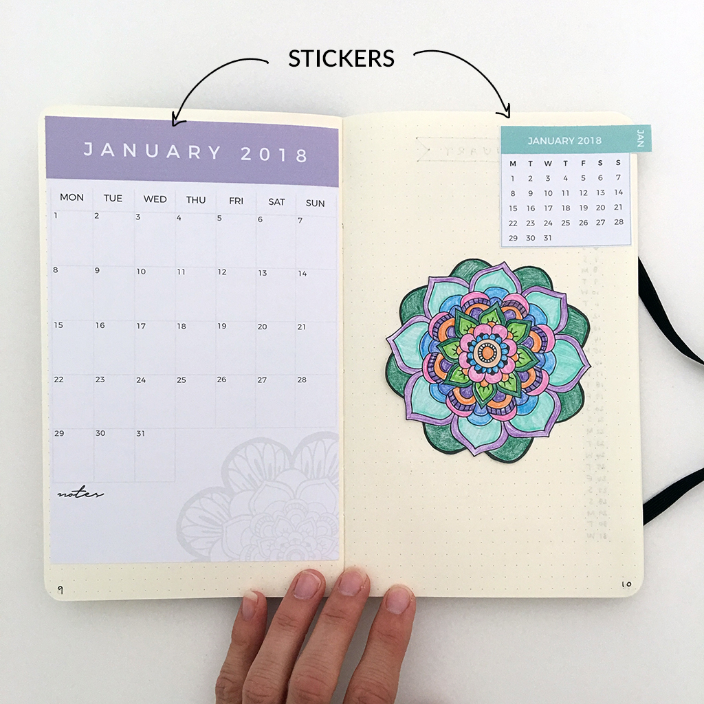 Jan Calendars set up in my 2018 Bullet Journal