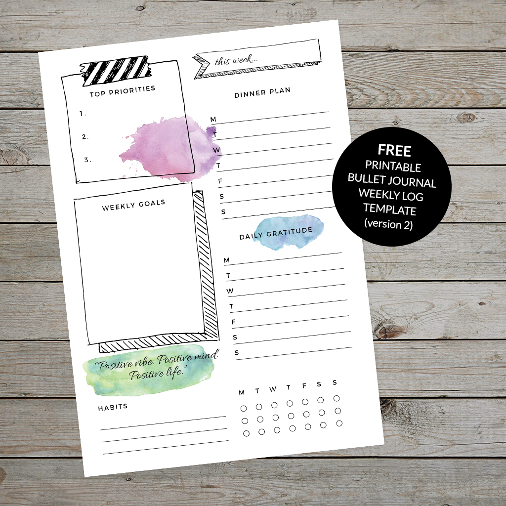 Download a free printable bullet journal weekly log