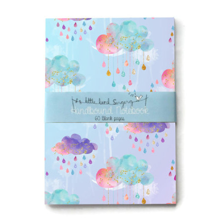 Notebook with pretty watercolour rain clouds on the cover