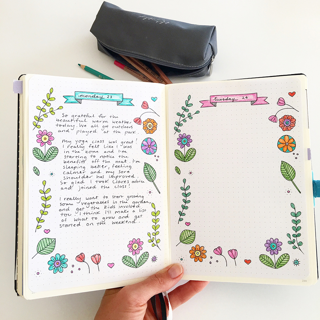 Printable floral journaling template in bullet journal
