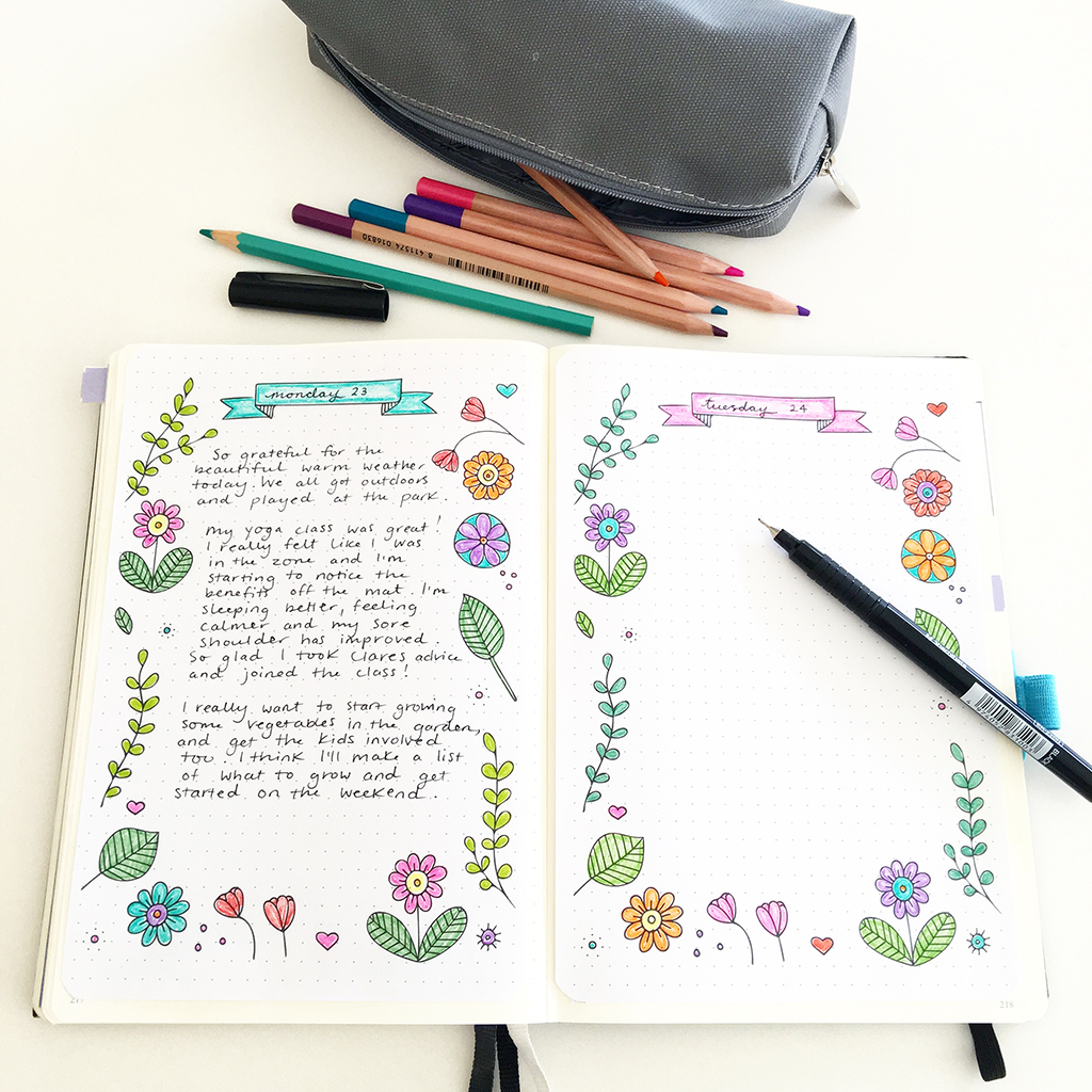 Printable floral journaling template in bullet journal