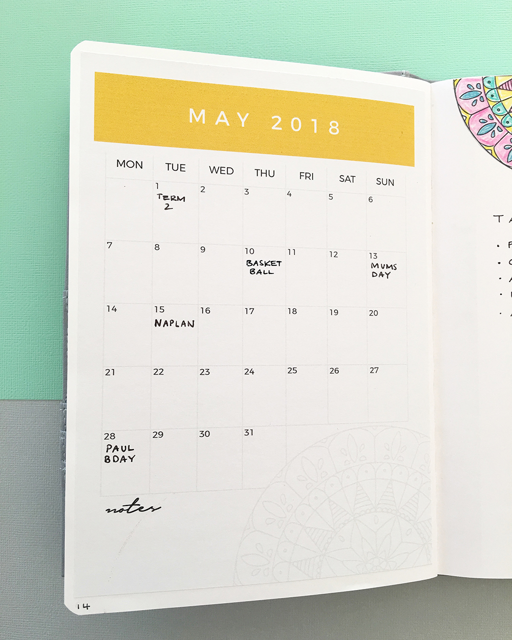 May Calendar in my Bullet Journal Notebook