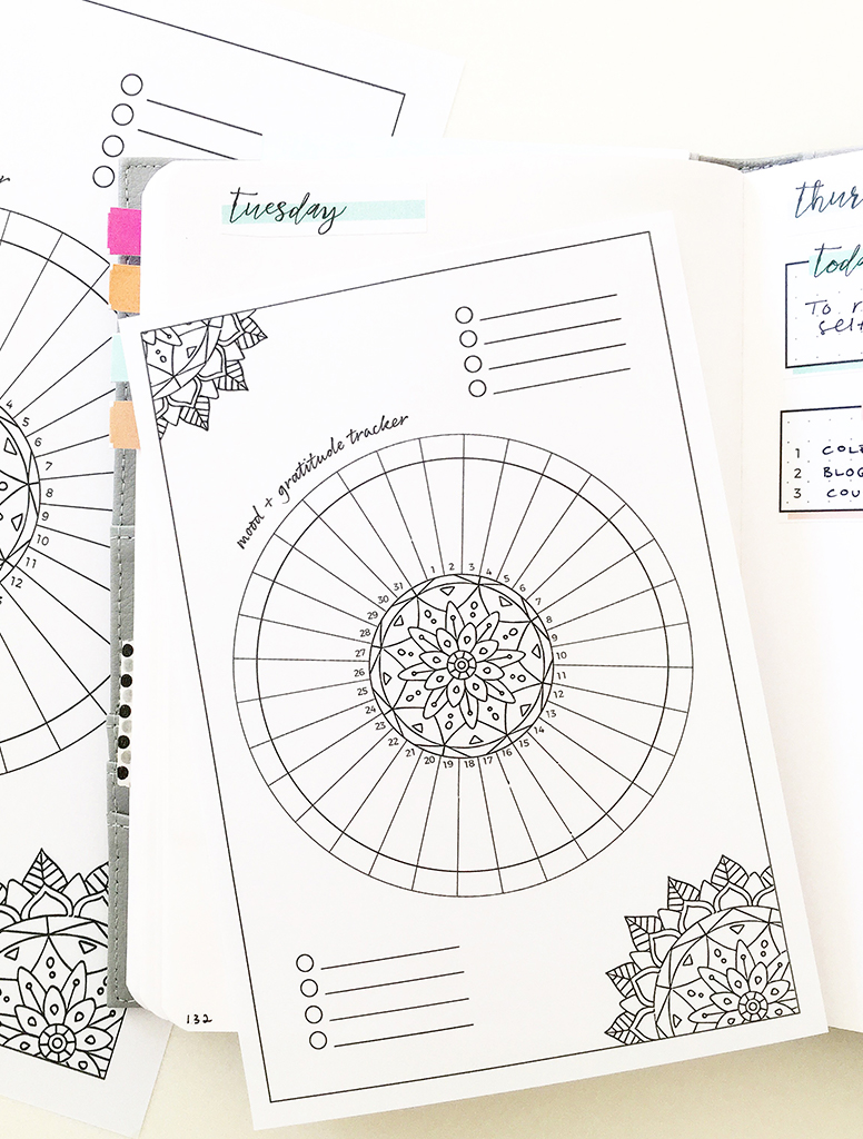 Use this printable bullet journal tracker to track both moods and gratitude!
