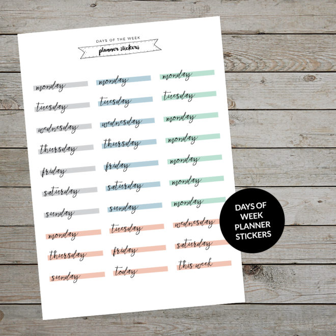 Printable Days of the week bullet journaling stickers