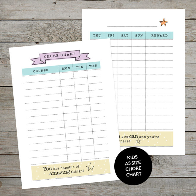 Printable Kids A5 Chore Chart journal pages