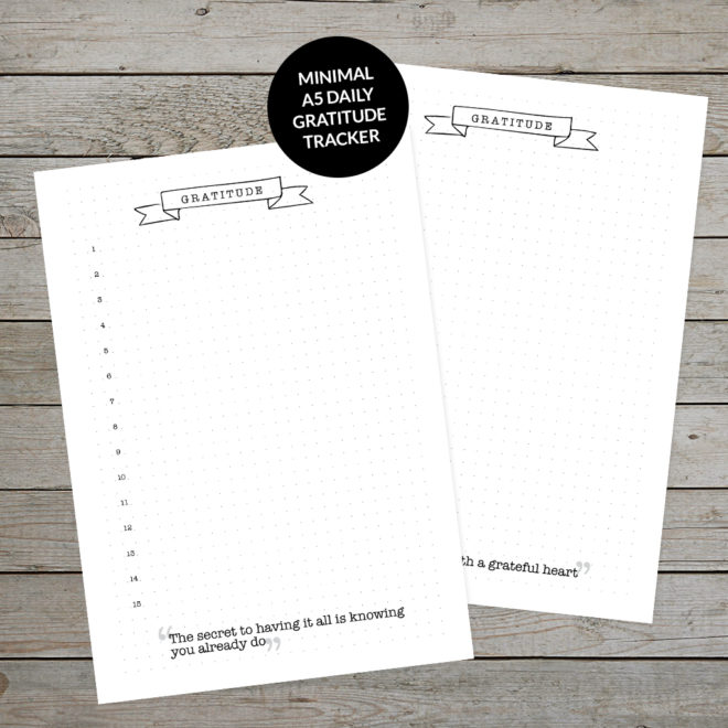 Printable Minimal Gratitude Tracker for bullet journaling and planning