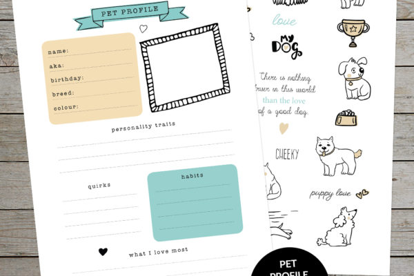 Printable Pet Profile Journal Pages and Cute Dog Lover Stickers