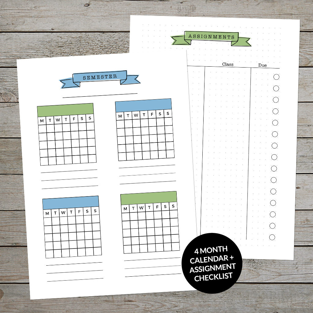 Printable Student 4 month Semester Planner