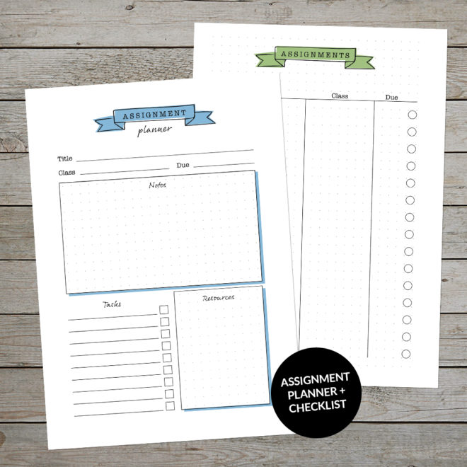 Printable Student Assignment Planner