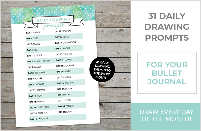 Monthly drawing prompts for Bullet Journaling - free printable