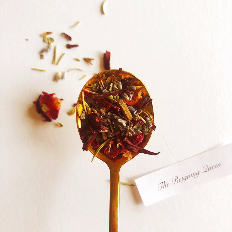 Spoon holding herbal tea leaves