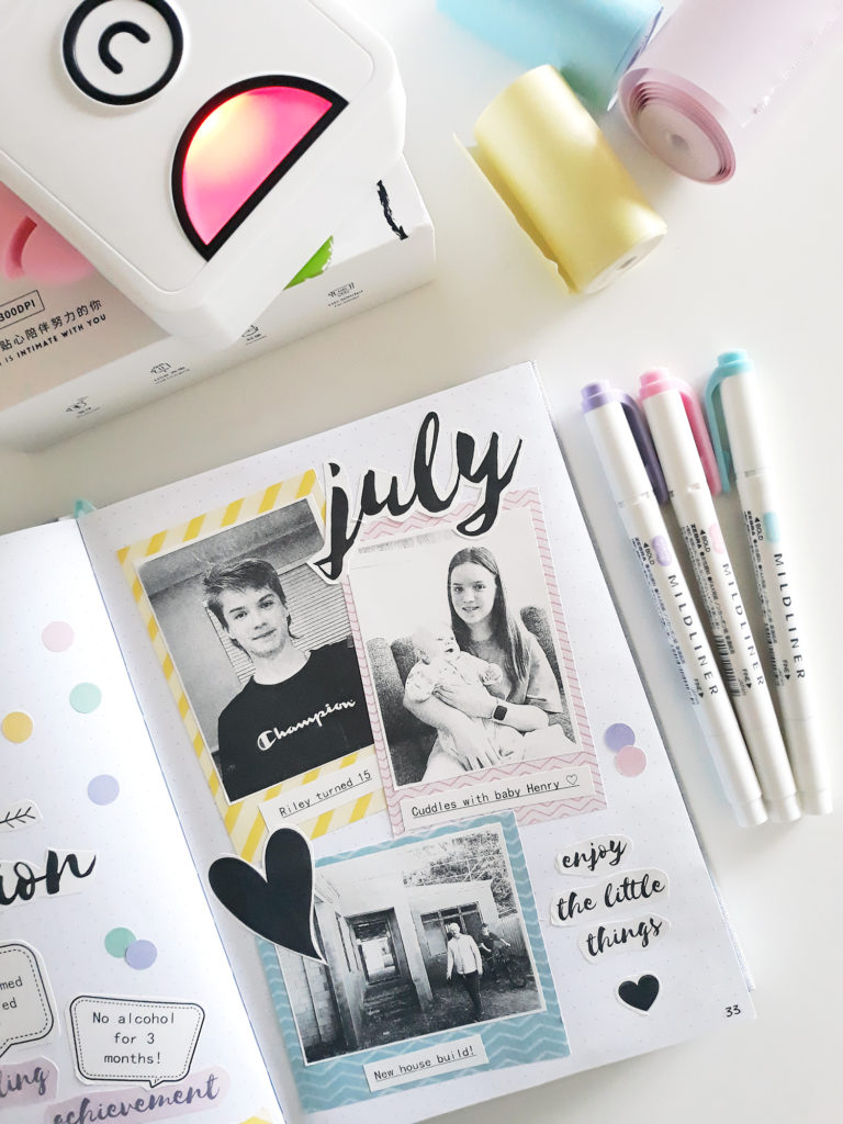 Bullet Journal Monthly Reflection with a PoooliPrint Inkless Pocket Printer