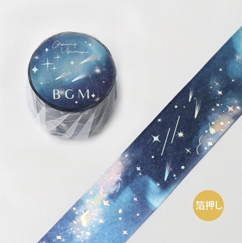 Roll of foil washi tape with galaxy pattern
