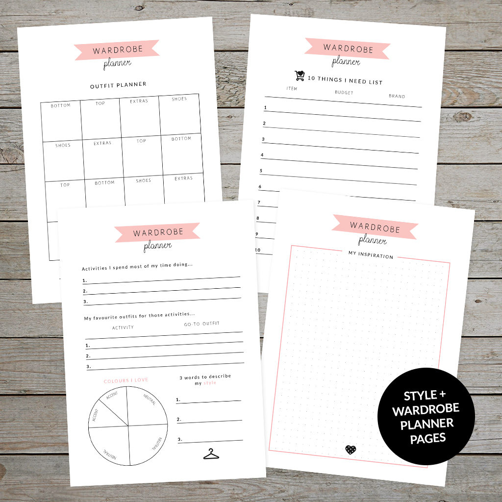 Printable style and wardrobe planner template collection.