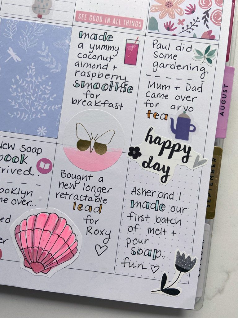 Happy Planner page with stickers and drawings