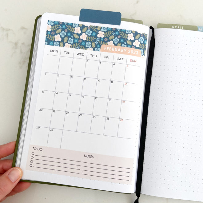 January calendar in bullet journal