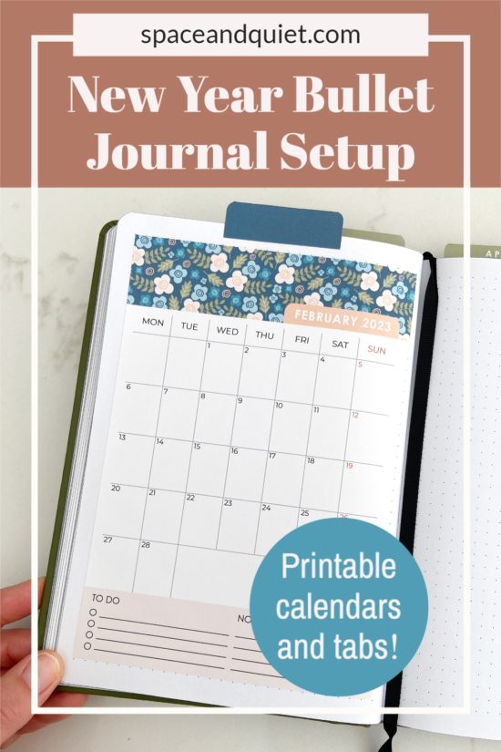 new year bullet journal setup with printable 2023 calendars space and