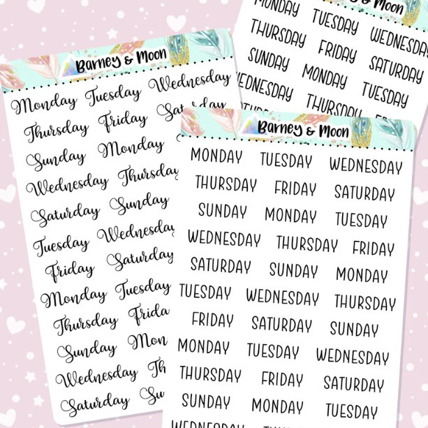 Days of the week planner sticker sheets
