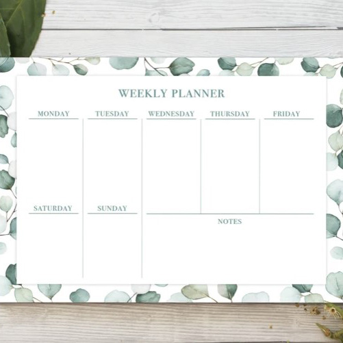 A4 Weekly planner pad with leaves design