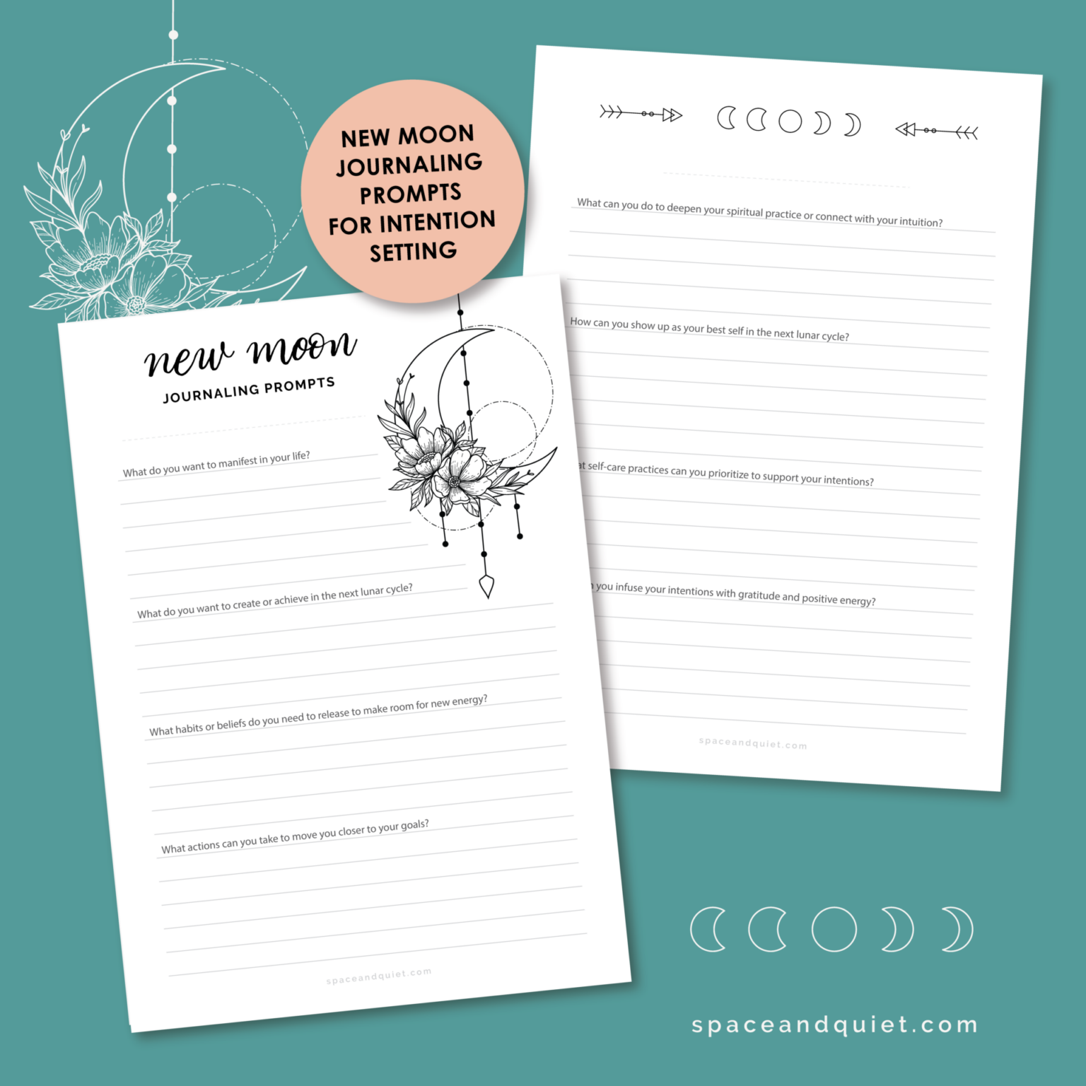 Phases Of The Moon Journaling Prompts and Intention Setting Printables