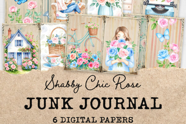 Shabby Chic Rose Junk Journal Pages