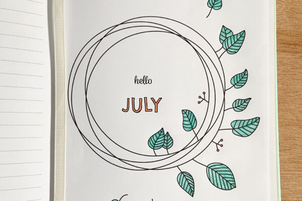 July Monthly cover page in bullet journal