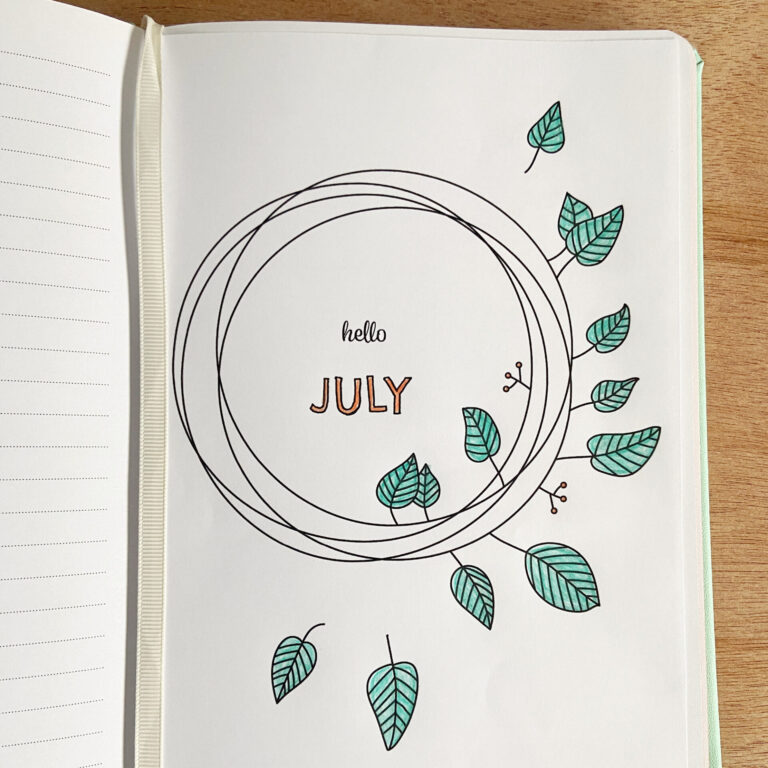 July Monthly cover page in bullet journal