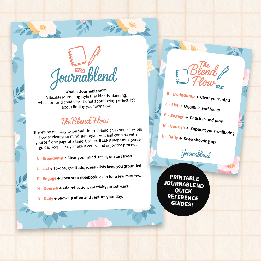 Journablend and The Blend Flow printable guides with floral pattern