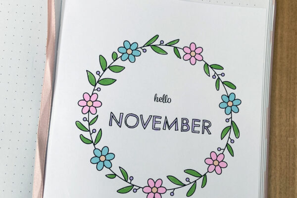 Printable november cover inside notebook, colored in using pastel alcohol markers