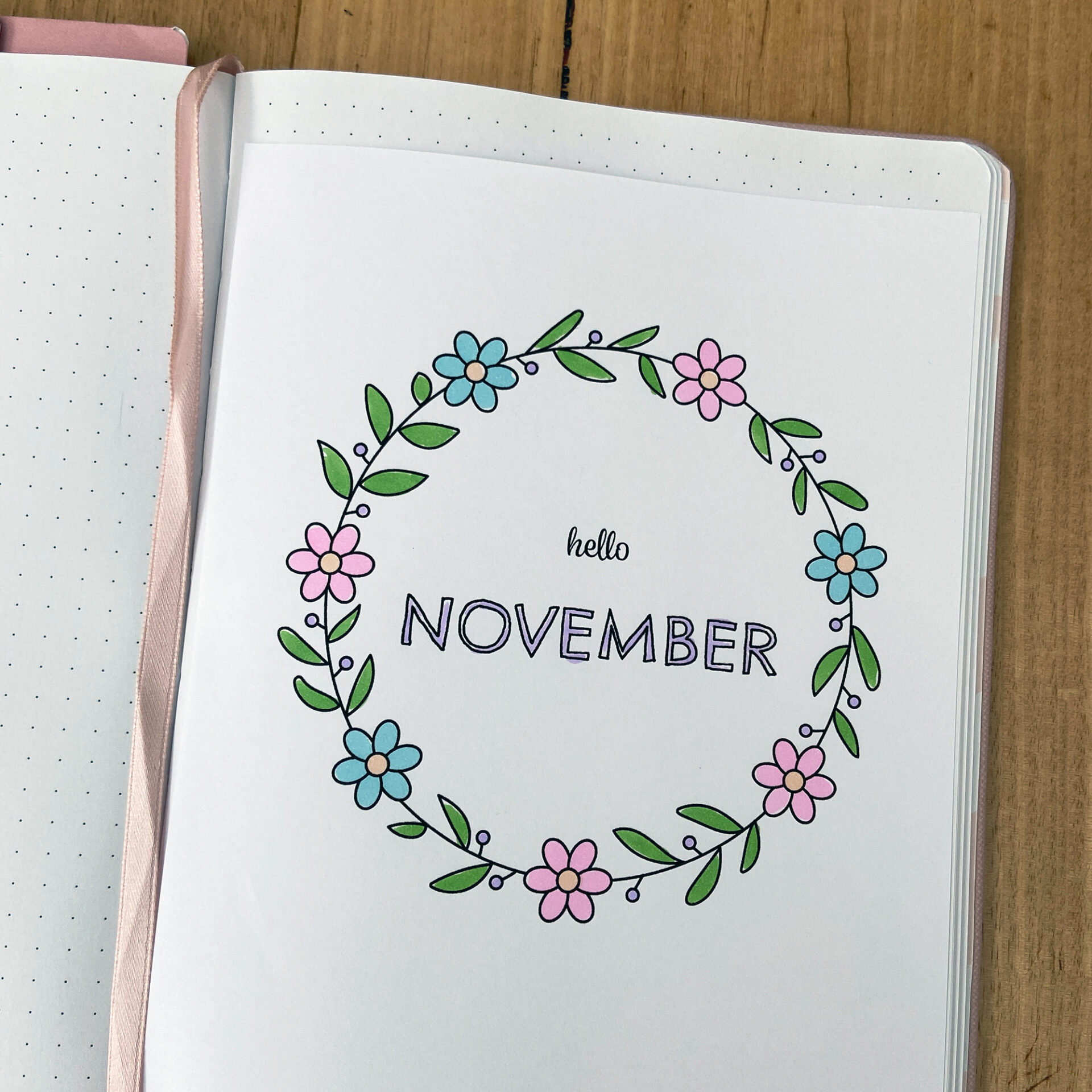 Printable november cover inside notebook, colored in using pastel alcohol markers