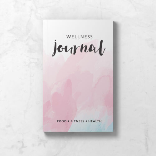 Wellness Journal front cover with subtle pink and blue watercolor