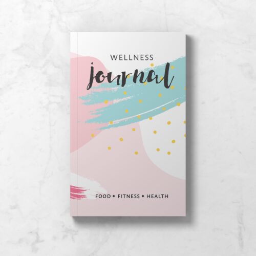 Wellness journal front cover featuring pink and blue paint splashes