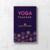 Yoga Teacher Class Planner Notebook featuring a front cover in deep purple with yoga themed icons