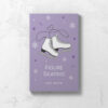 Figure Skating Logbook front cover in purple with cute ice skates, hearts, and snowflakes.