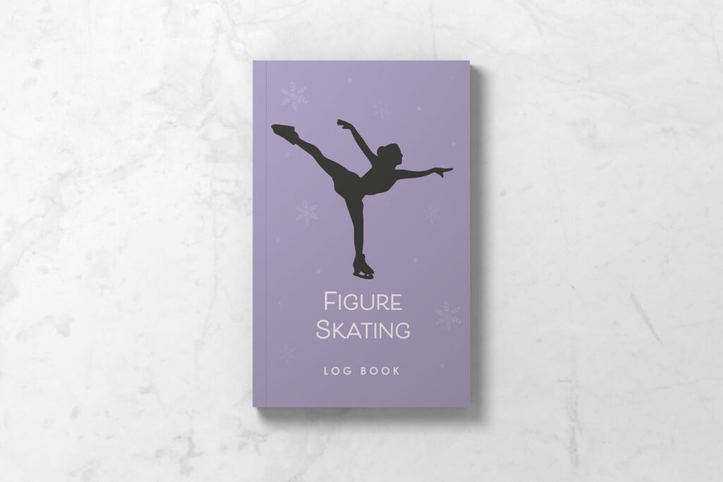Front cover of the Figure Skating Logbook featuring a purple background and black silhouette of a figure skater.
