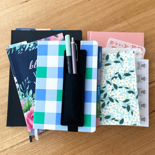 My collection of notebooks and planners that I use for my Blend Flow