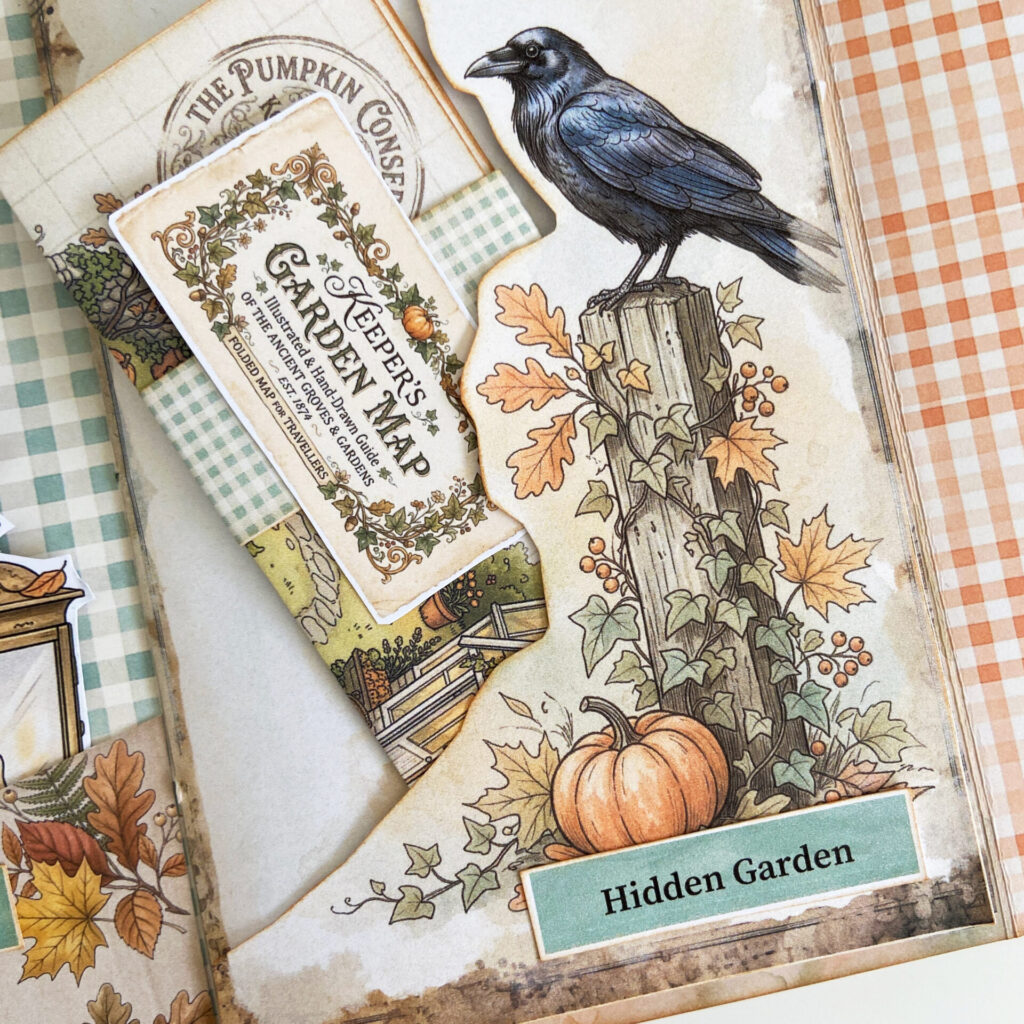 Close up of Keepers Garden Map inside a little paper tuck spot.